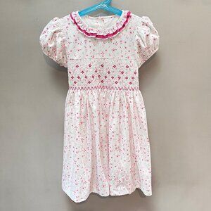 Pettigirl Girls Smocked Dress Puff Sleeve Hand Made Dress‎ w bow- Sz. 5